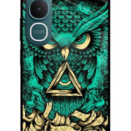 Green Owl Vivo Y31 5G Glass Case Back Cover by Casekaro