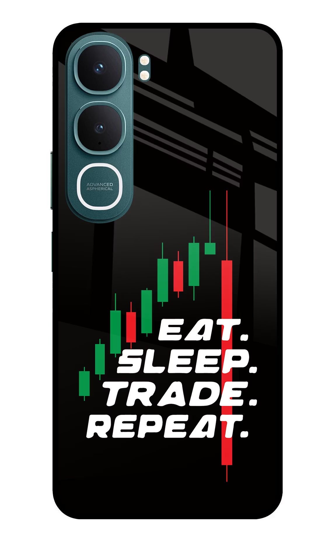 Eat Sleep Trade Repeat Vivo Y31 5G Glass Case Back Cover by Casekaro