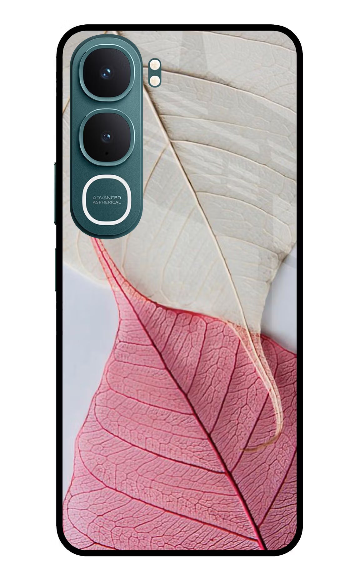 White Pink Leaf Vivo Y31 5G Glass Case Back Cover by Casekaro