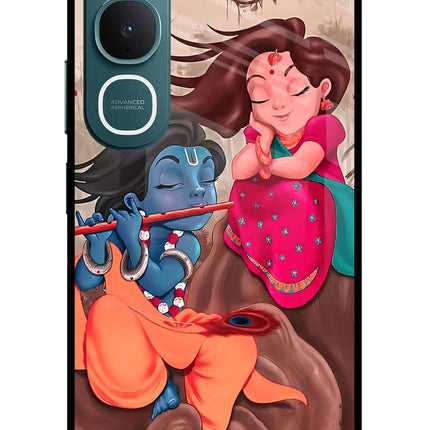 Radhe Krishna Vivo Y31 5G Glass Case Back Cover by Casekaro