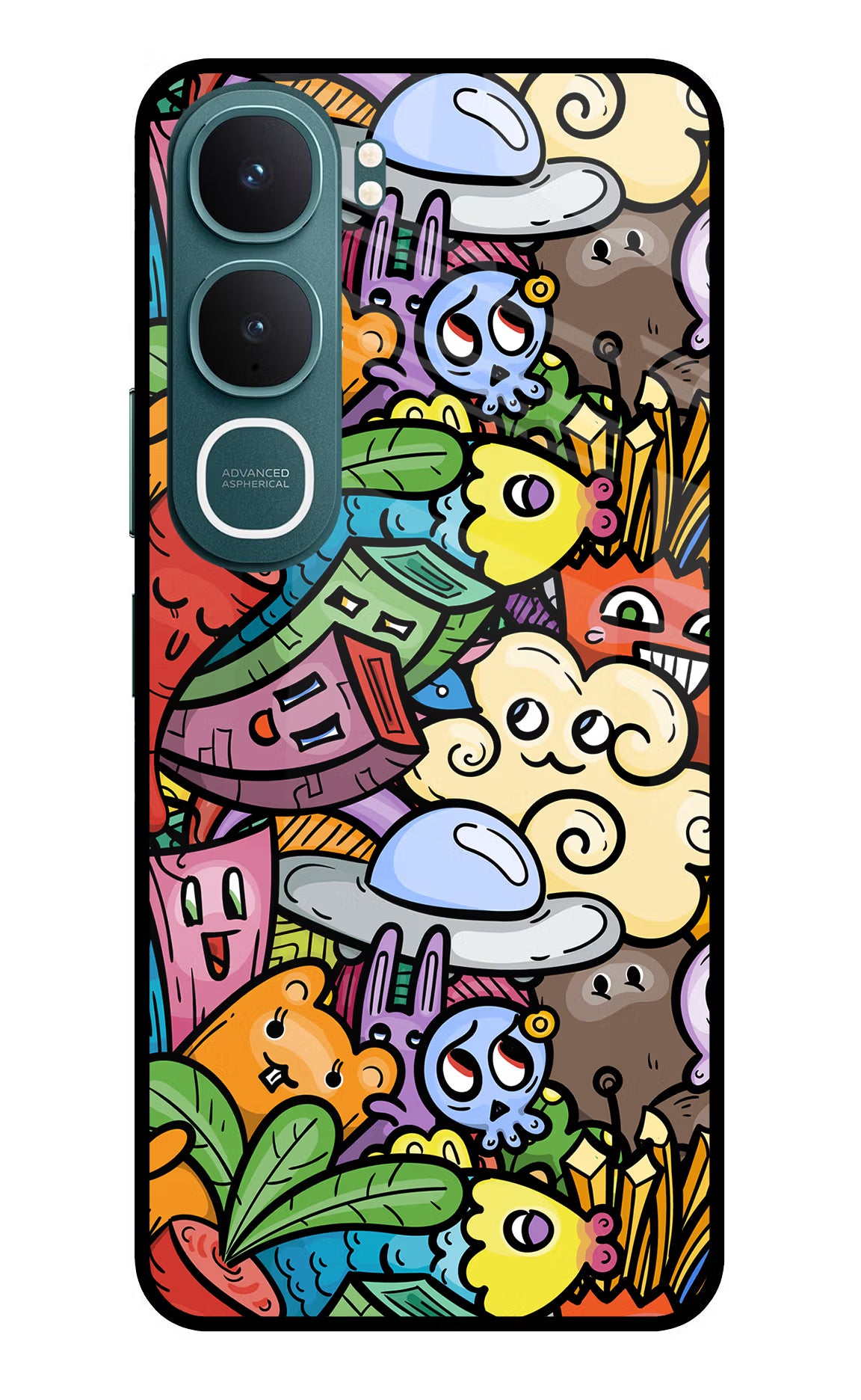 Veggie Doodle Vivo Y31 5G Glass Case Back Cover by Casekaro