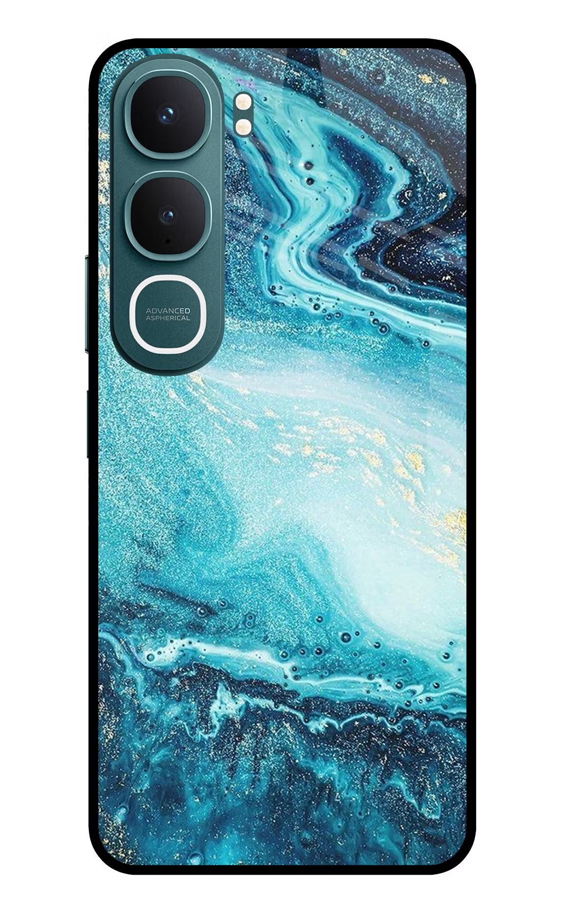 Blue Glitter Marble Vivo Y31 5G Glass Case