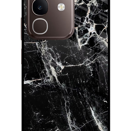 Black Marble Texture Vivo Y31 Pro 5G Glass Case Back Cover by Casekaro