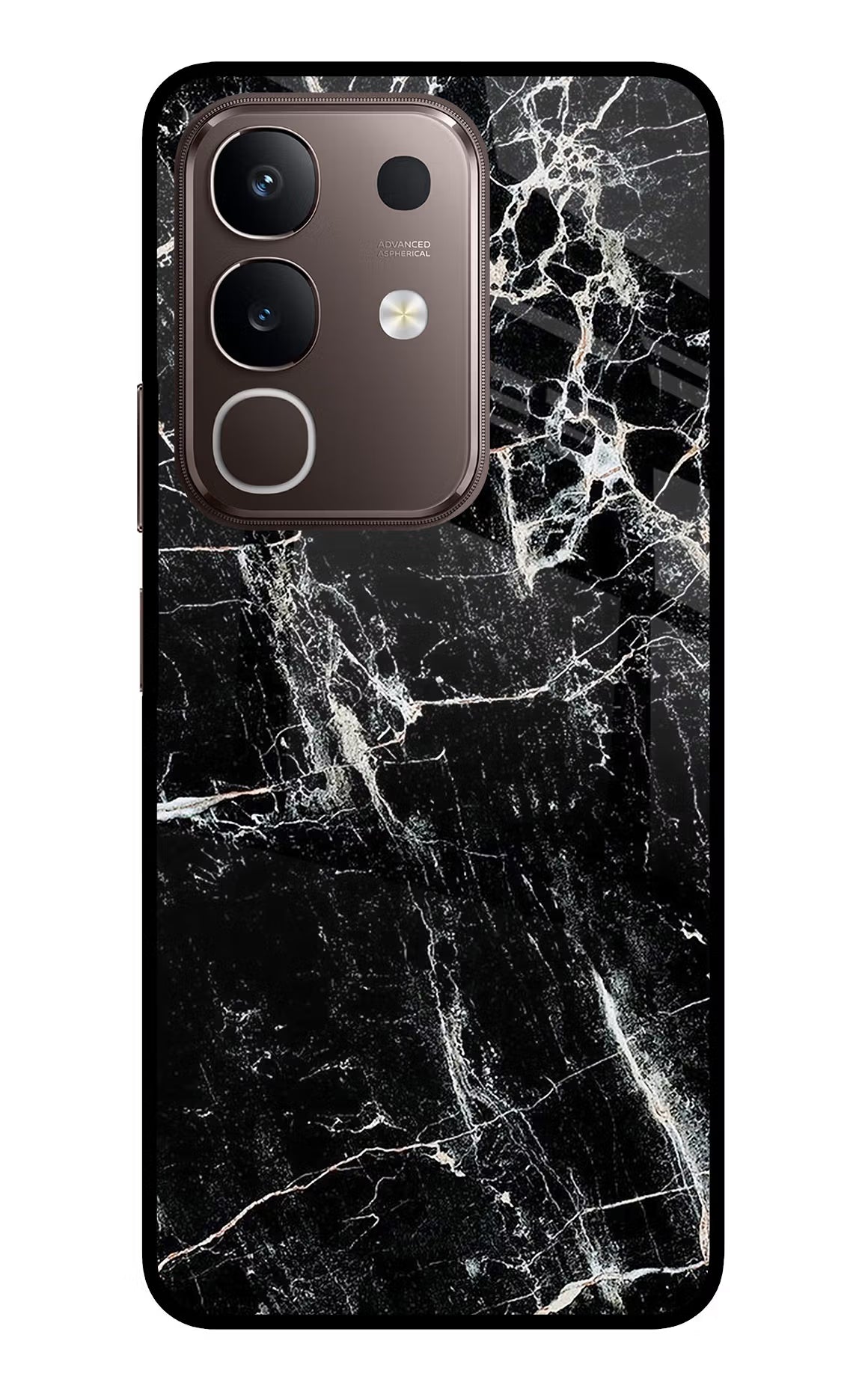 Black Marble Texture Vivo Y31 Pro 5G Glass Case Back Cover by Casekaro