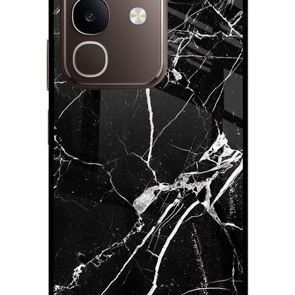Black Marble Pattern Vivo Y31 Pro 5G Glass Case Back Cover by Casekaro