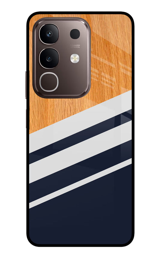 Blue and white wooden Vivo Y31 Pro 5G Glass Case