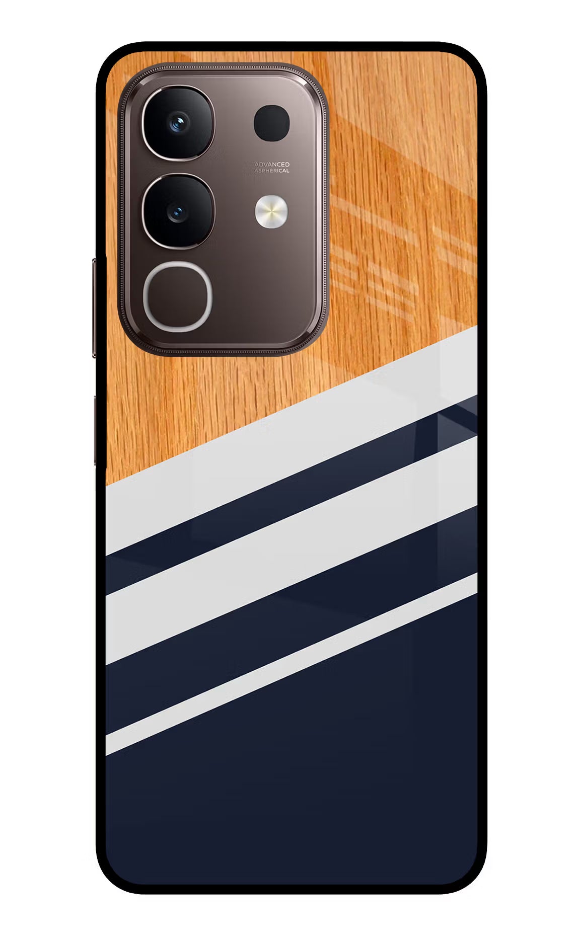Blue and white wooden Vivo Y31 Pro 5G Glass Case Back Cover by Casekaro
