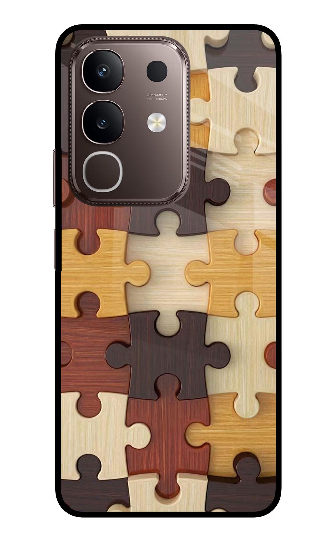 Wooden Puzzle Vivo Y31 Pro 5G Glass Case Back Cover by Casekaro