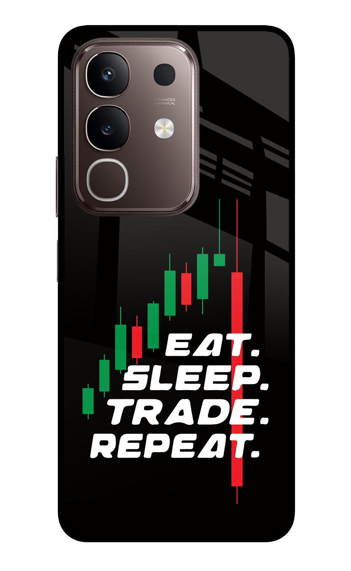 Eat Sleep Trade Repeat Vivo Y31 Pro 5G Glass Case Back Cover by Casekaro