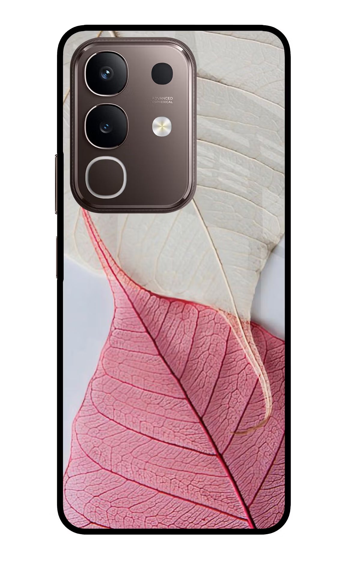 White Pink Leaf Vivo Y31 Pro 5G Glass Case