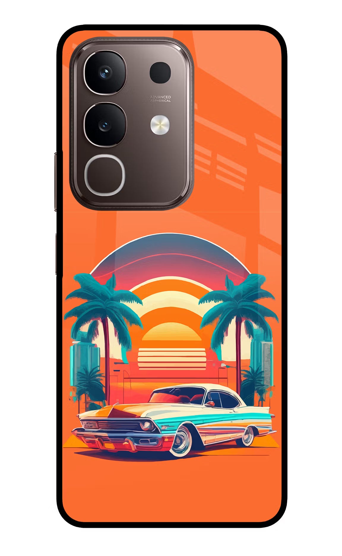 Palm Drive 80s Vivo Y31 Pro 5G Glass Case Back Cover by Casekaro
