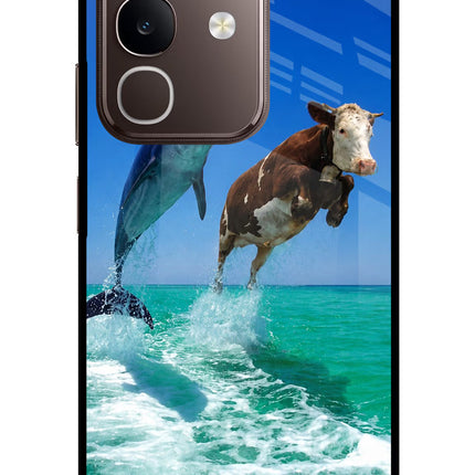 Dolphin vs Cow Vivo Y31 Pro 5G Glass Case Back Cover by Casekaro