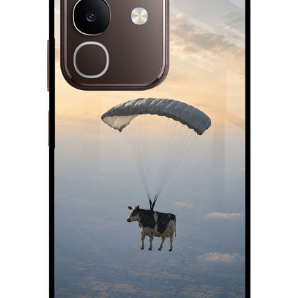 Skydiving Cow Vivo Y31 Pro 5G Glass Case Back Cover by Casekaro