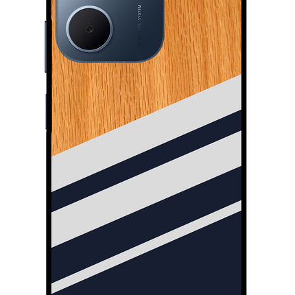 Blue and white wooden Oppo A5x 5G Glass Case