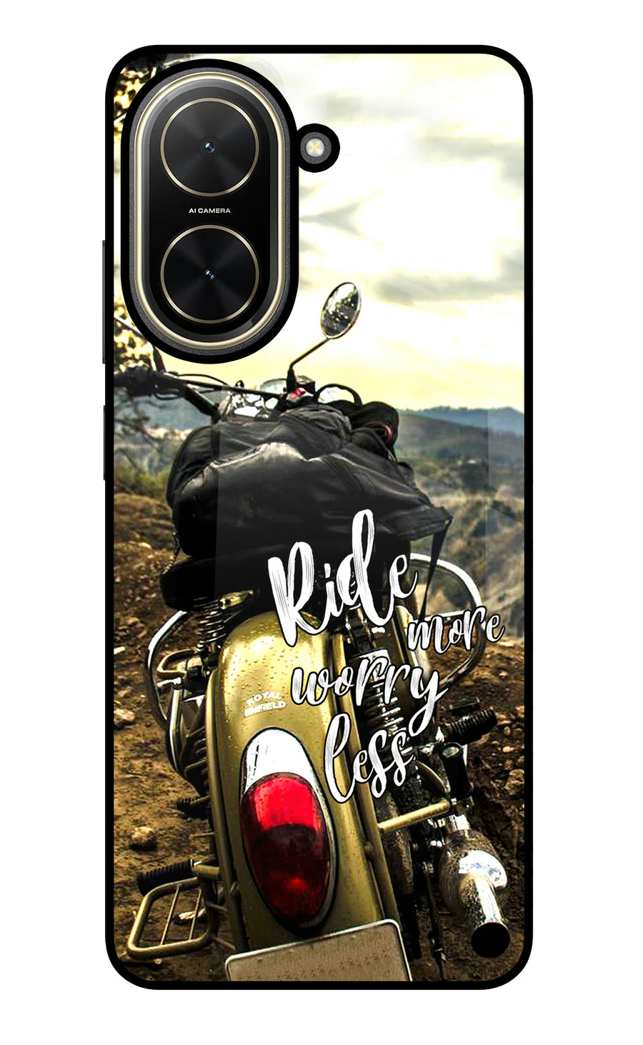 Ride More Worry Less Poco C71 Back Cover, Glass case