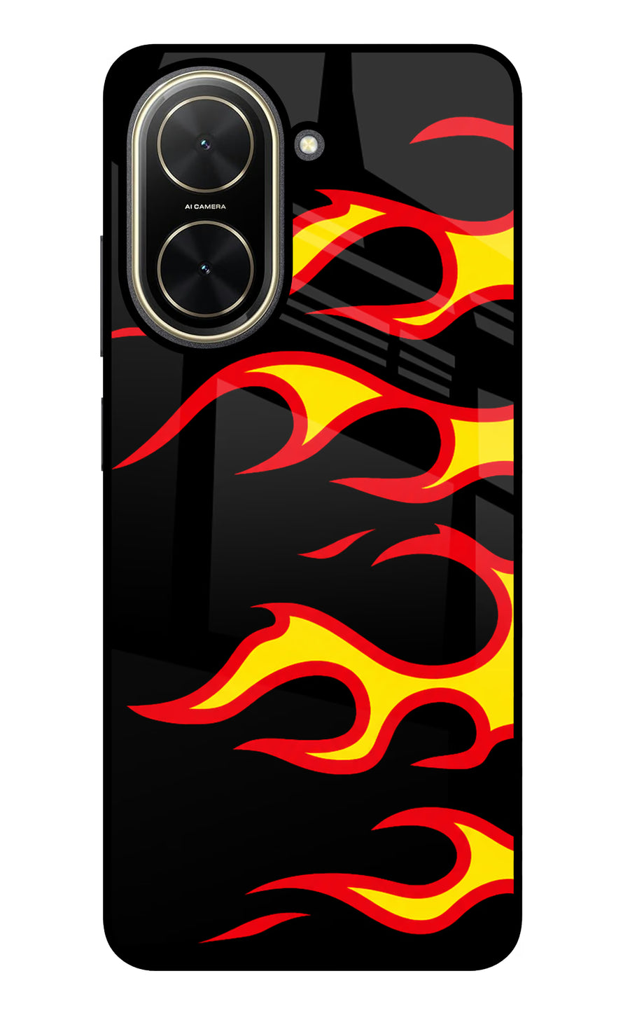 Side Sweep Flames Poco C71 Back Cover, Glass case