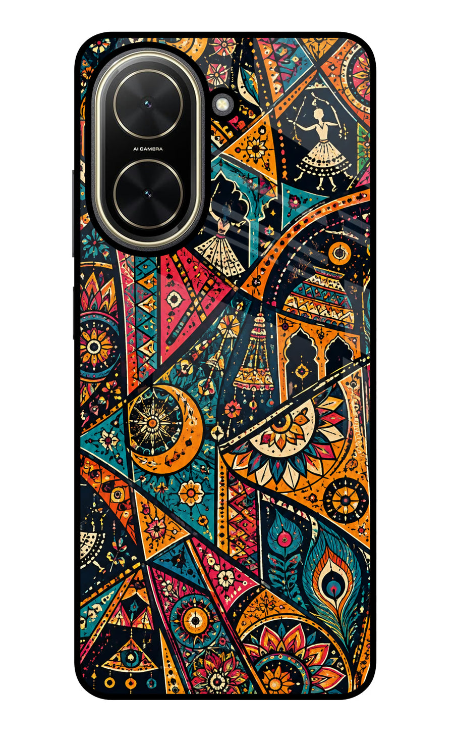 Folk Print Poco C71 Back Cover, Glass case