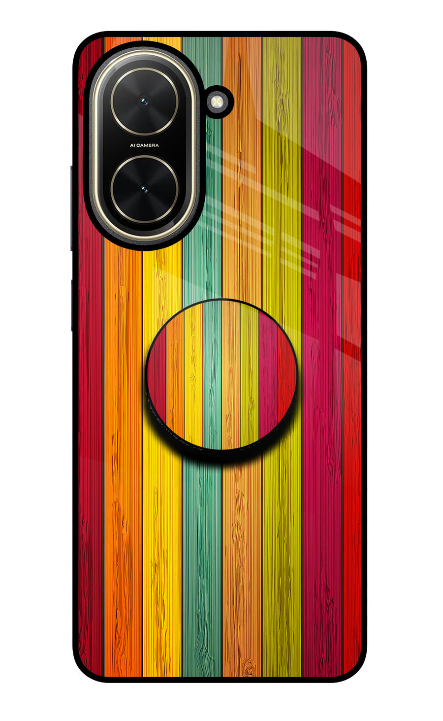 Multicolor Wooden Poco C71 Pop Case, Glass case