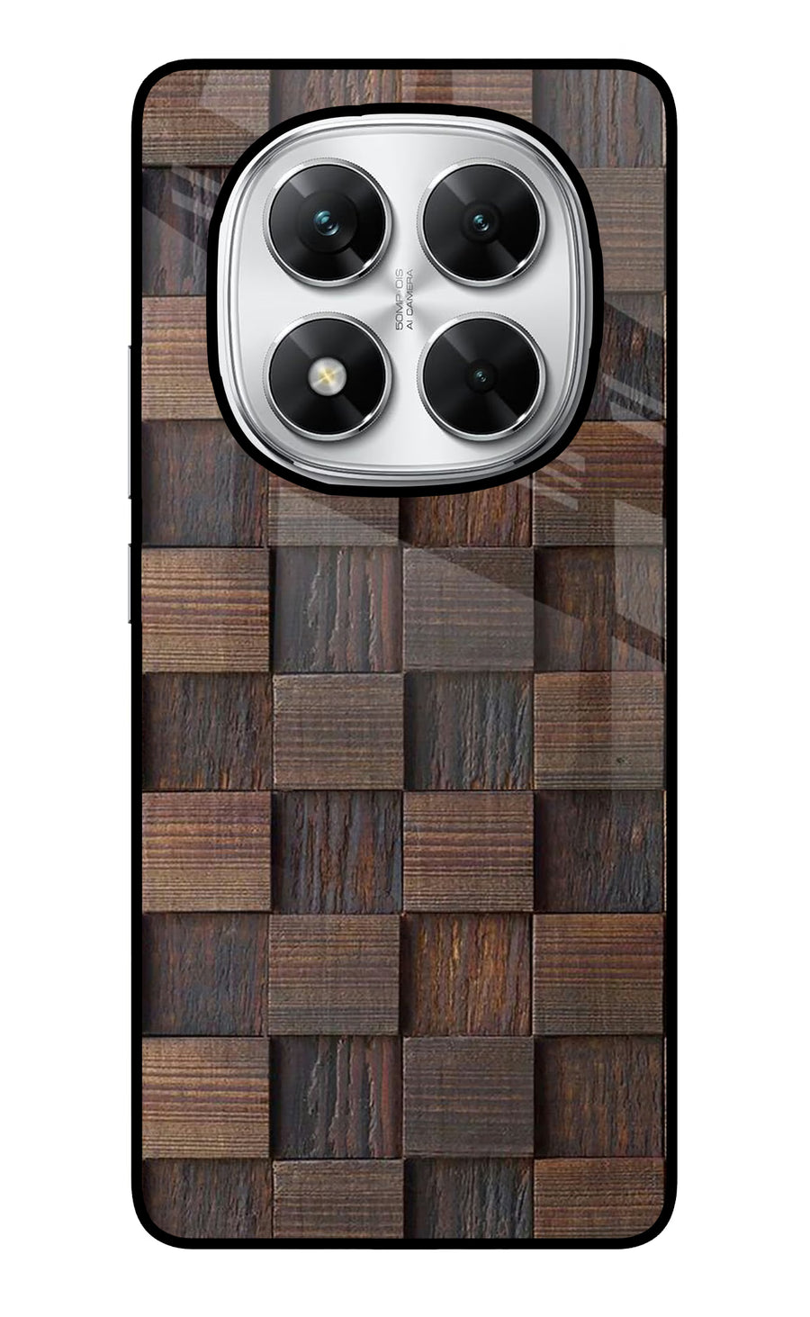 Wooden Cube Design Poco X7 5G Back Cover, Glass case