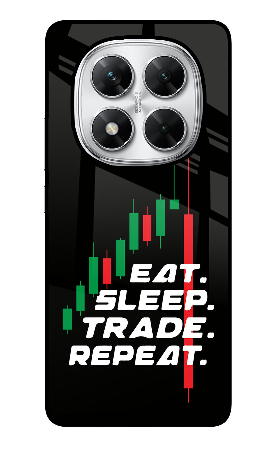 Eat Sleep Trade Repeat Poco X7 5G Back Cover, Glass case