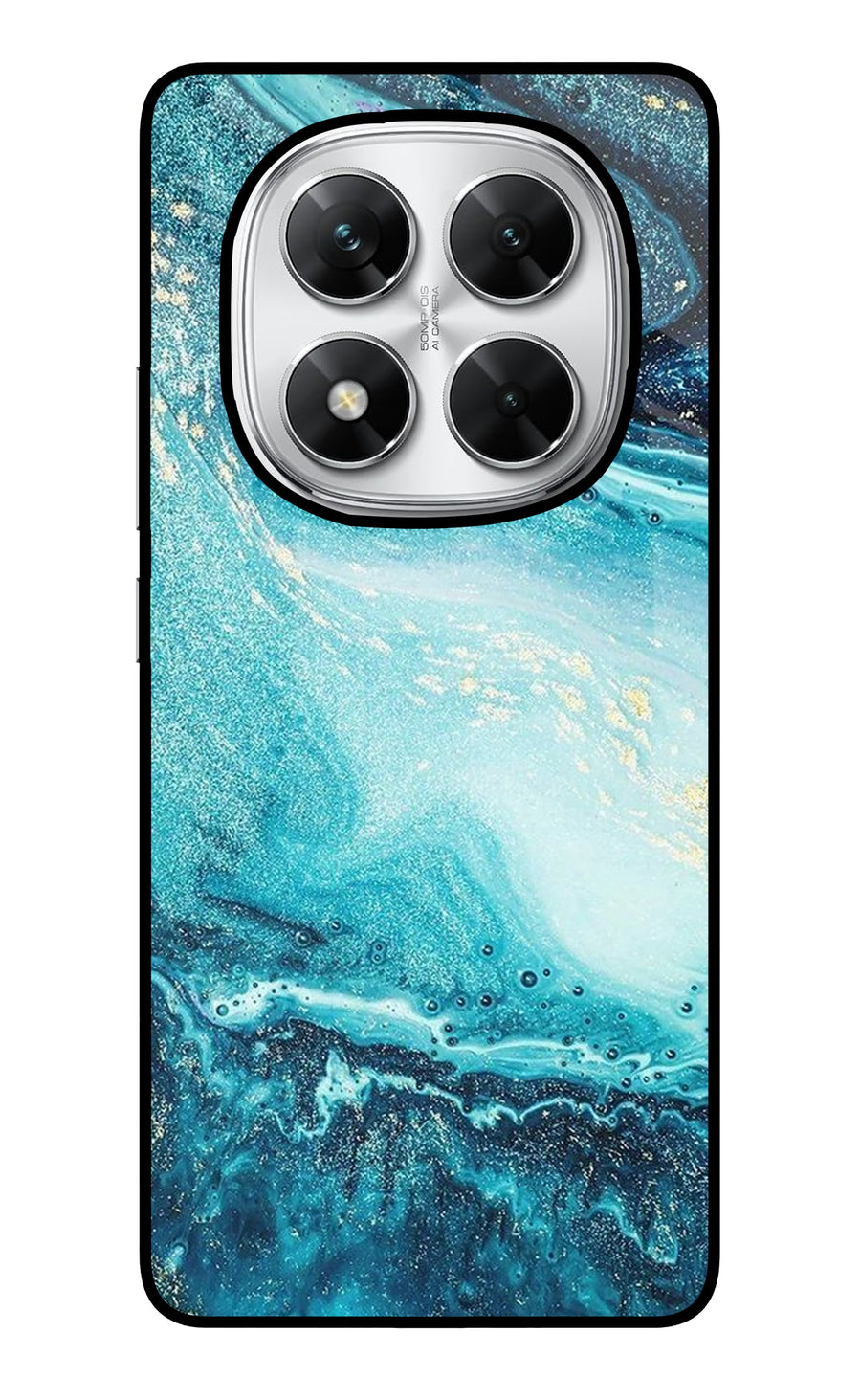 Blue Glitter Marble Poco X7 5G Back Cover, Glass case