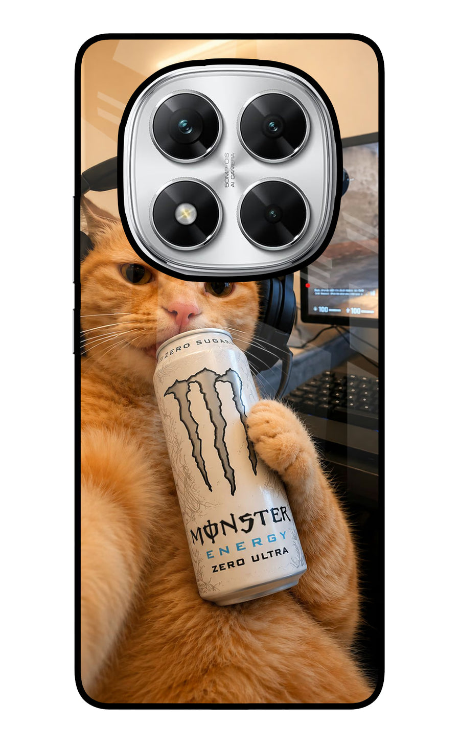 Gamer Cat Energy Poco X7 5G Back Cover, Glass case