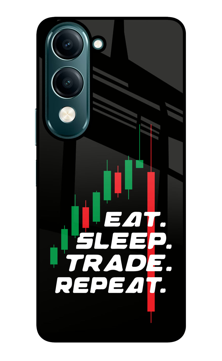 Eat Sleep Trade Repeat Vivo Y19 5G Back Cover, Glass case