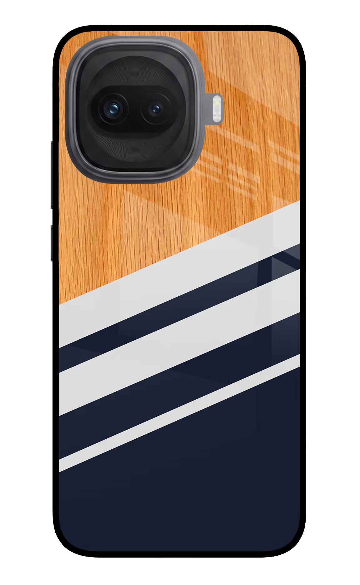 Blue and white wooden iQOO 15R 5G Glass Case