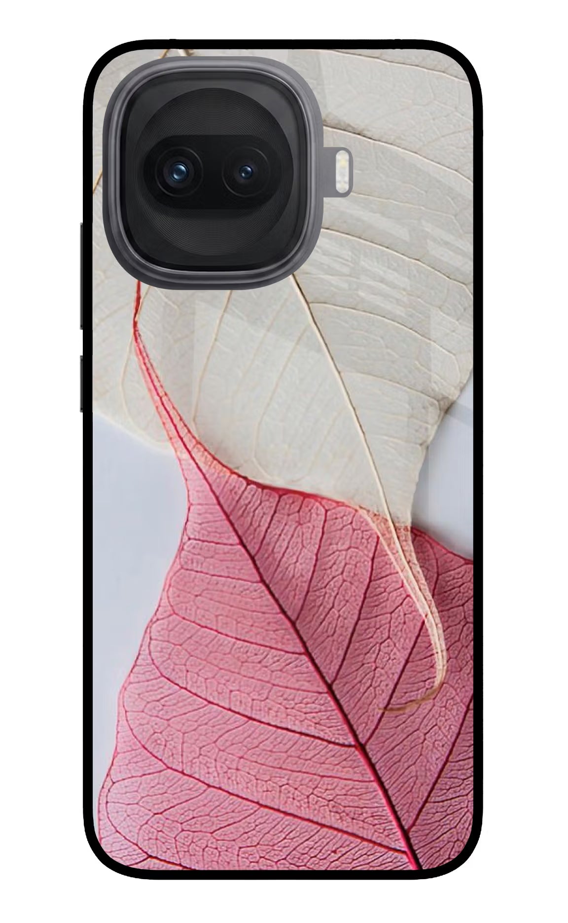 White Pink Leaf iQOO 15R 5G Glass Case Back Cover by Casekaro