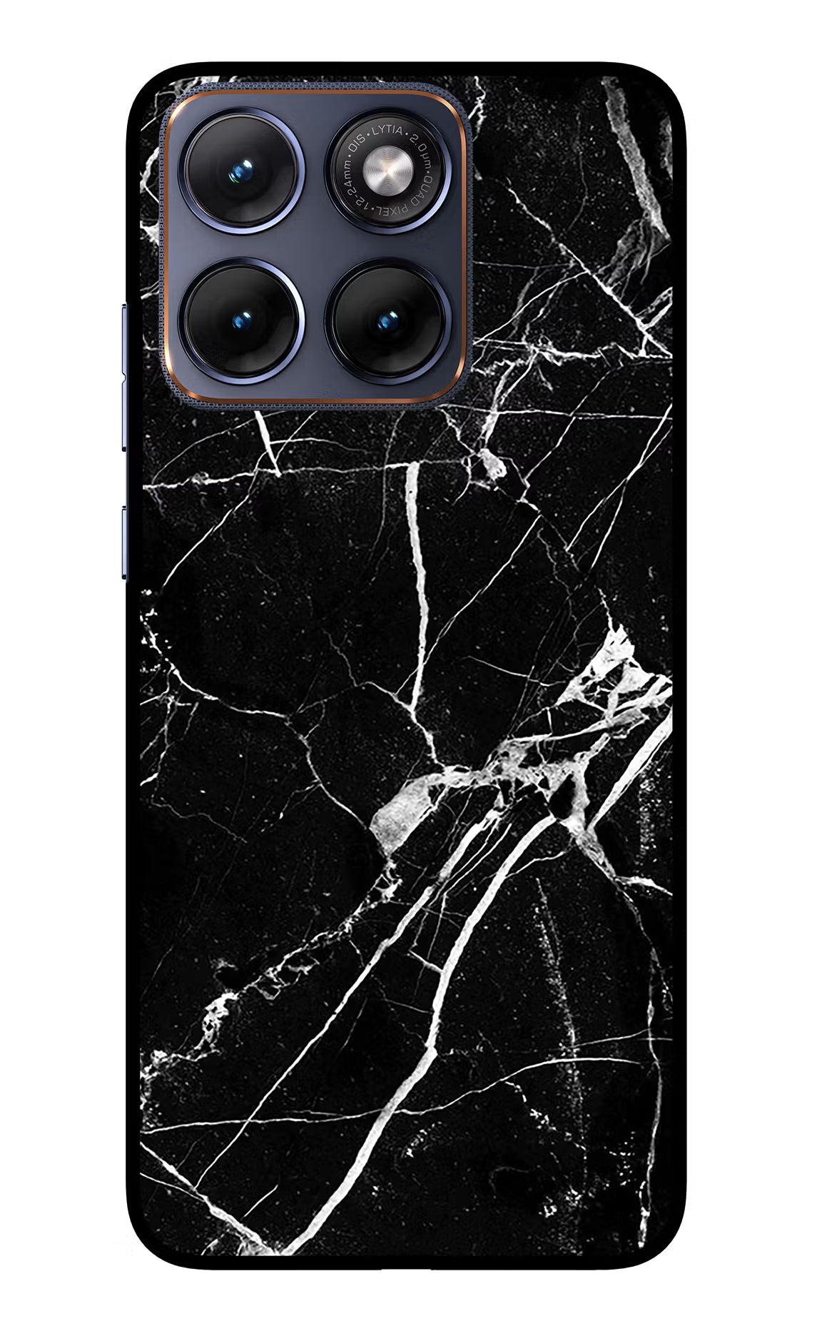 Black Marble Pattern Moto Edge 70 Fusion Glass Case Back Cover by Casekaro