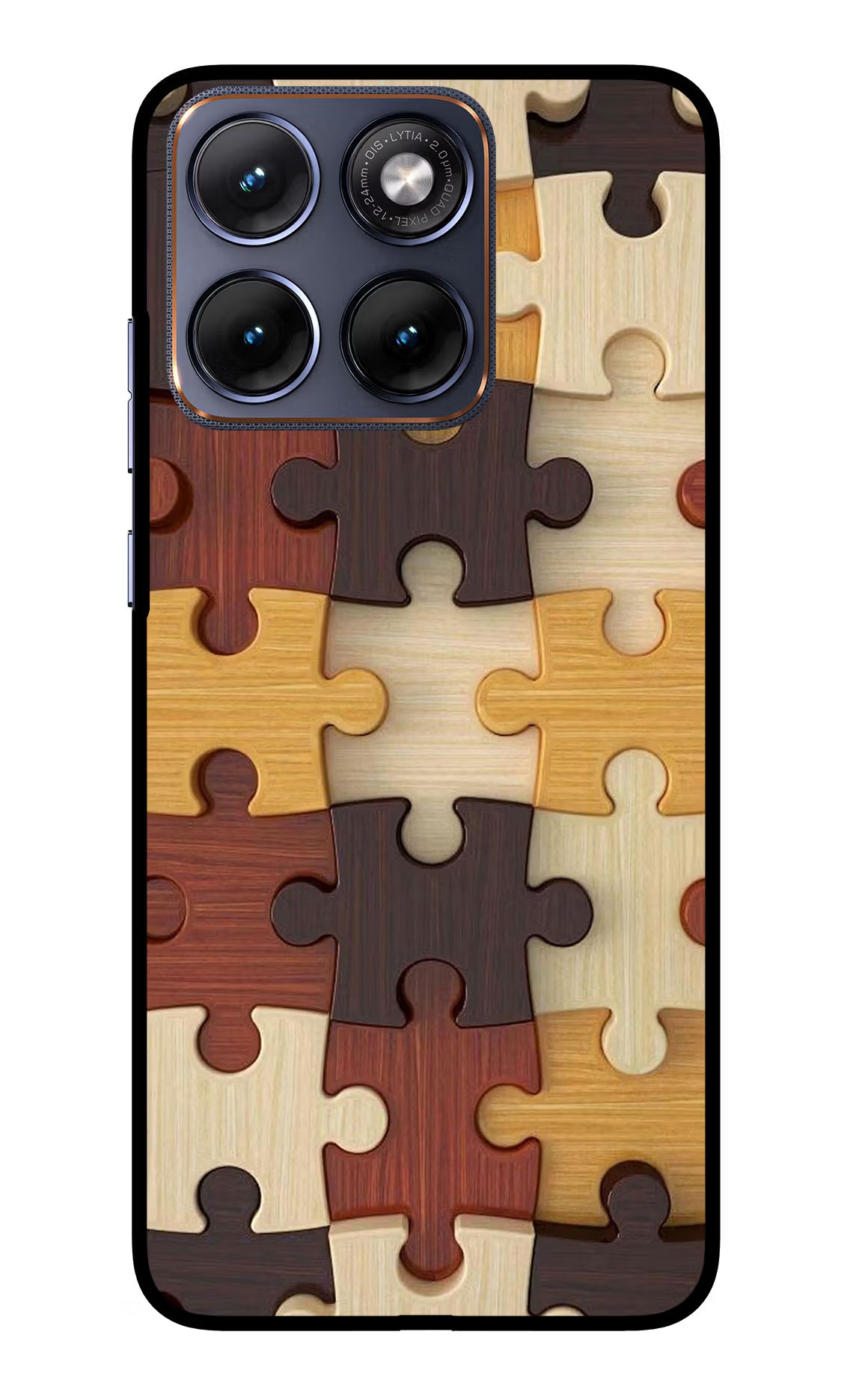 Wooden Puzzle Moto Edge 70 Fusion Glass Case Back Cover by Casekaro