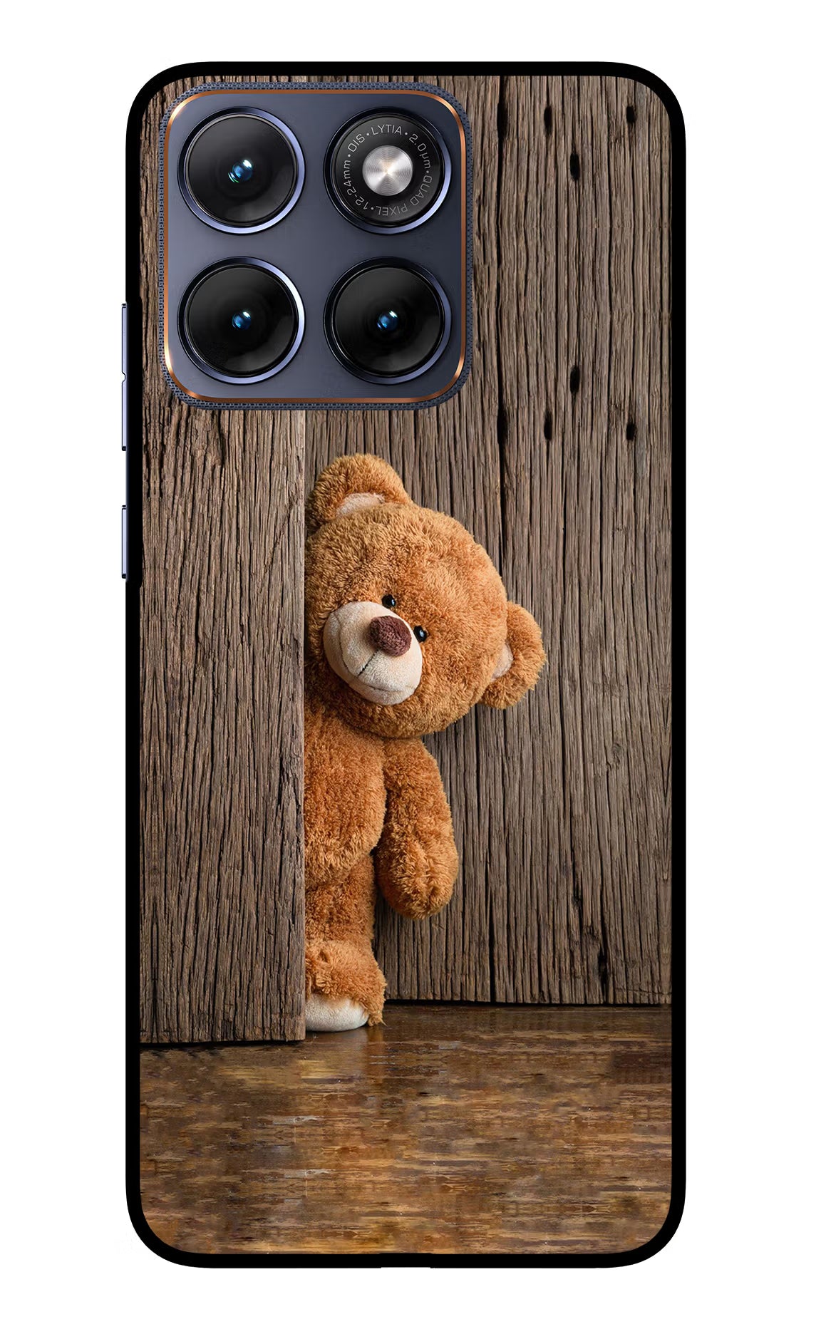 Teddy Wooden Moto Edge 70 Fusion Glass Case Back Cover by Casekaro