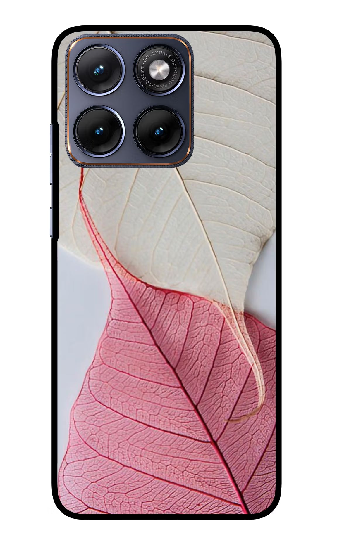 White Pink Leaf Moto Edge 70 Fusion Glass Case