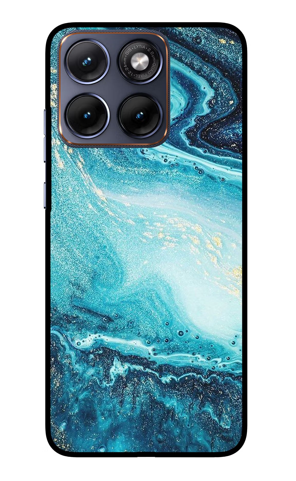 Blue Glitter Marble Moto Edge 70 Fusion Glass Case