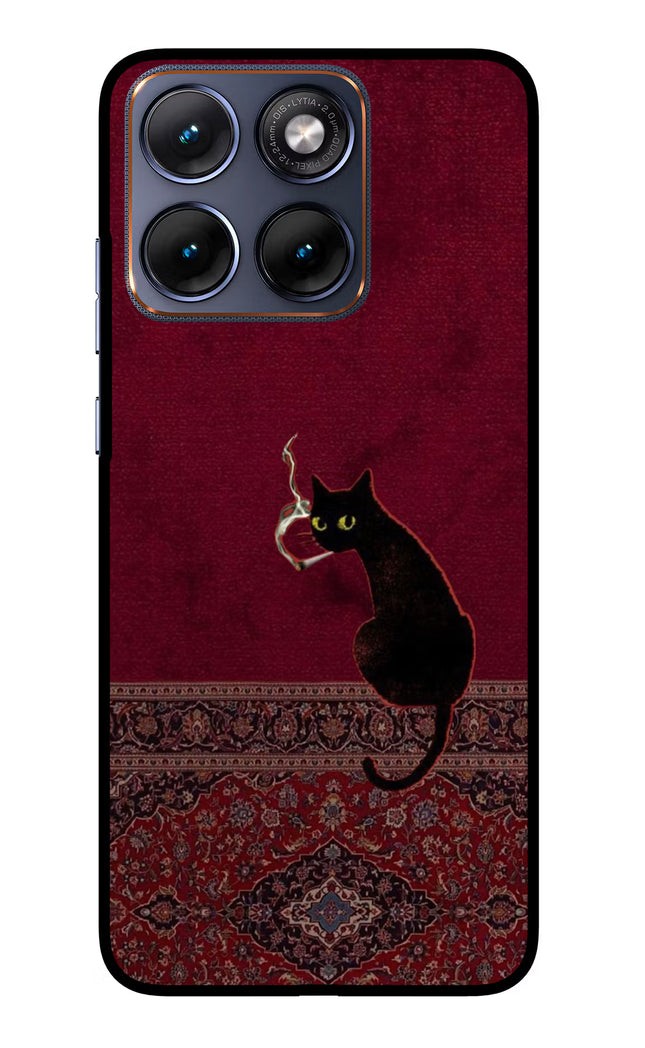 Midnight Cat Moto Edge 70 Fusion Glass Case Back Cover by Casekaro