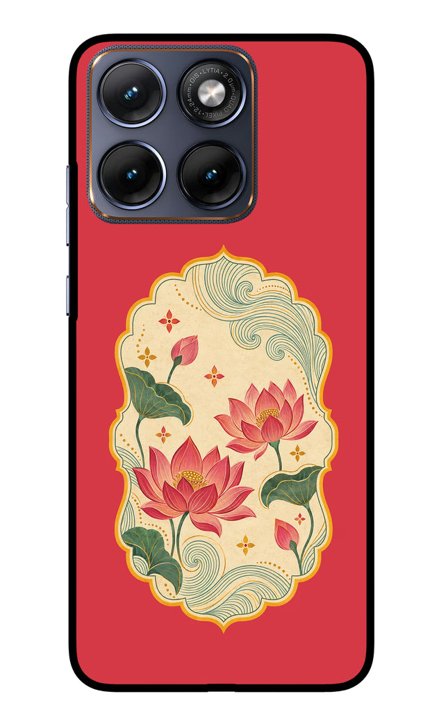 Pink Lotus Moto Edge 70 Fusion Glass Case Back Cover by Casekaro