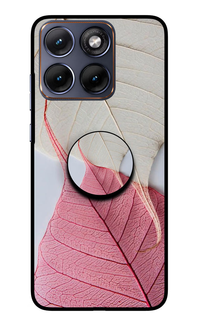 White Pink Leaf Moto Edge 70 Fusion Pop Case by Casekaro