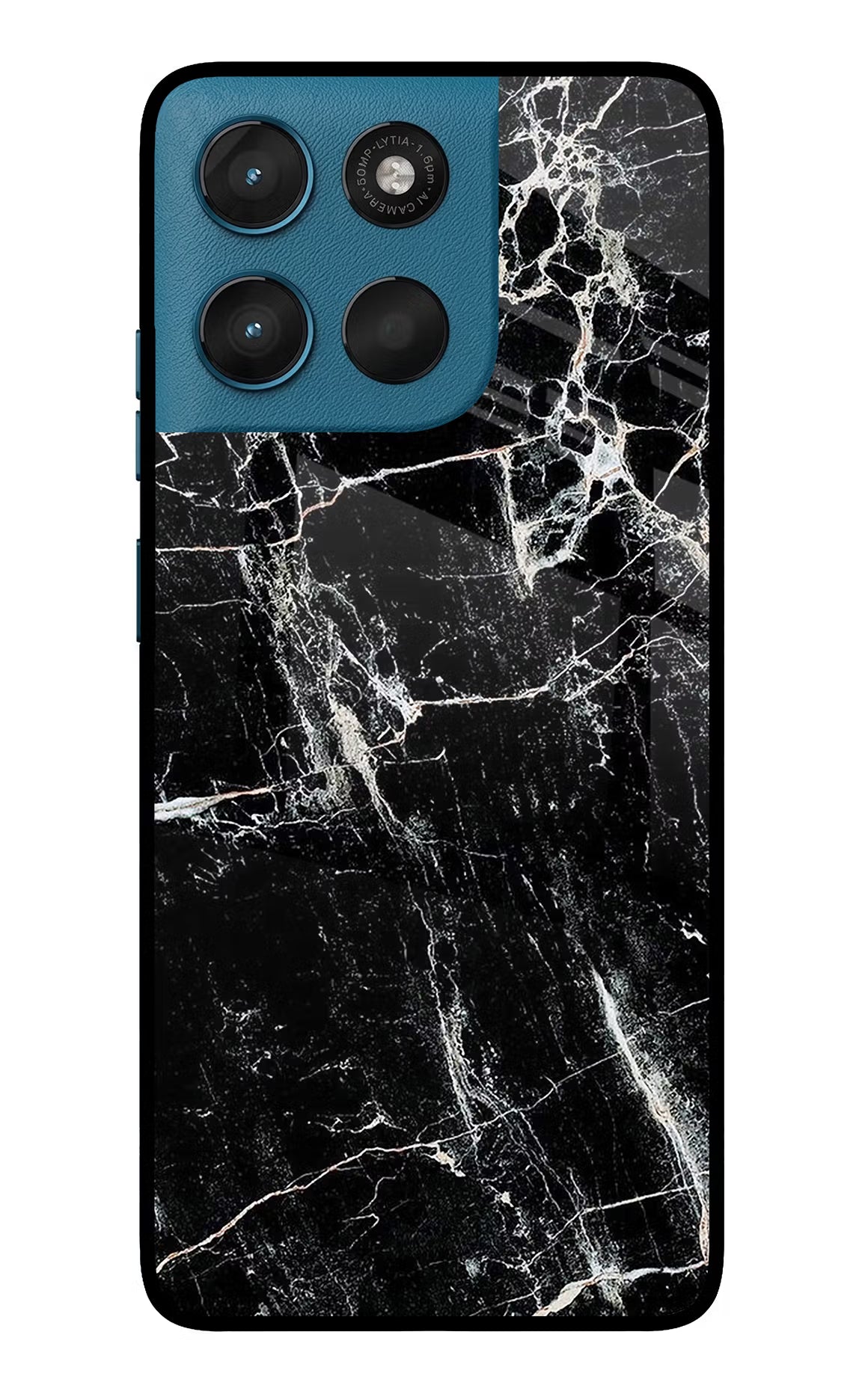 Black Marble Texture Moto G57 Power 5G Glass Case Back Cover by Casekaro