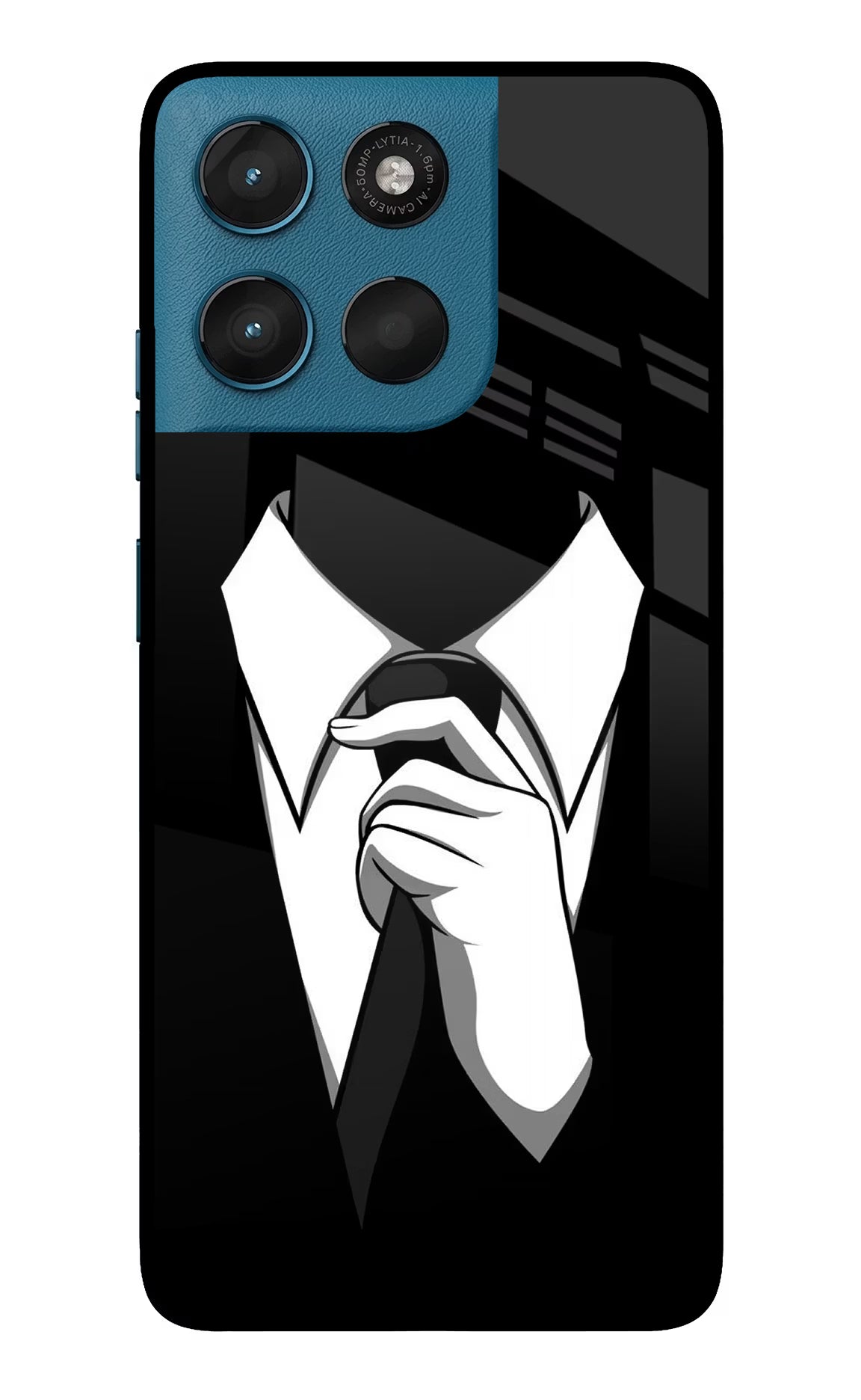 Black Tie Moto G57 Power 5G Glass Case Back Cover by Casekaro