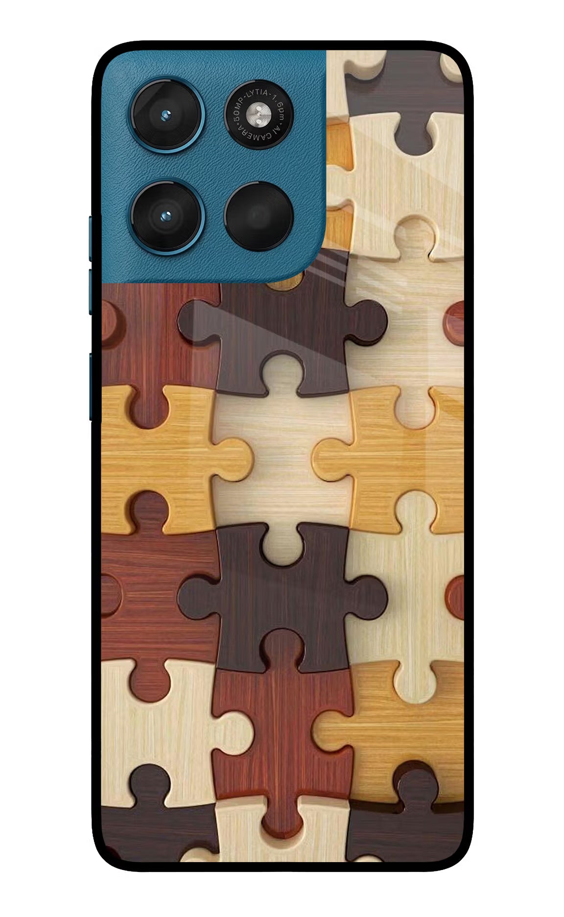 Wooden Puzzle Moto G57 Power 5G Glass Case Back Cover by Casekaro
