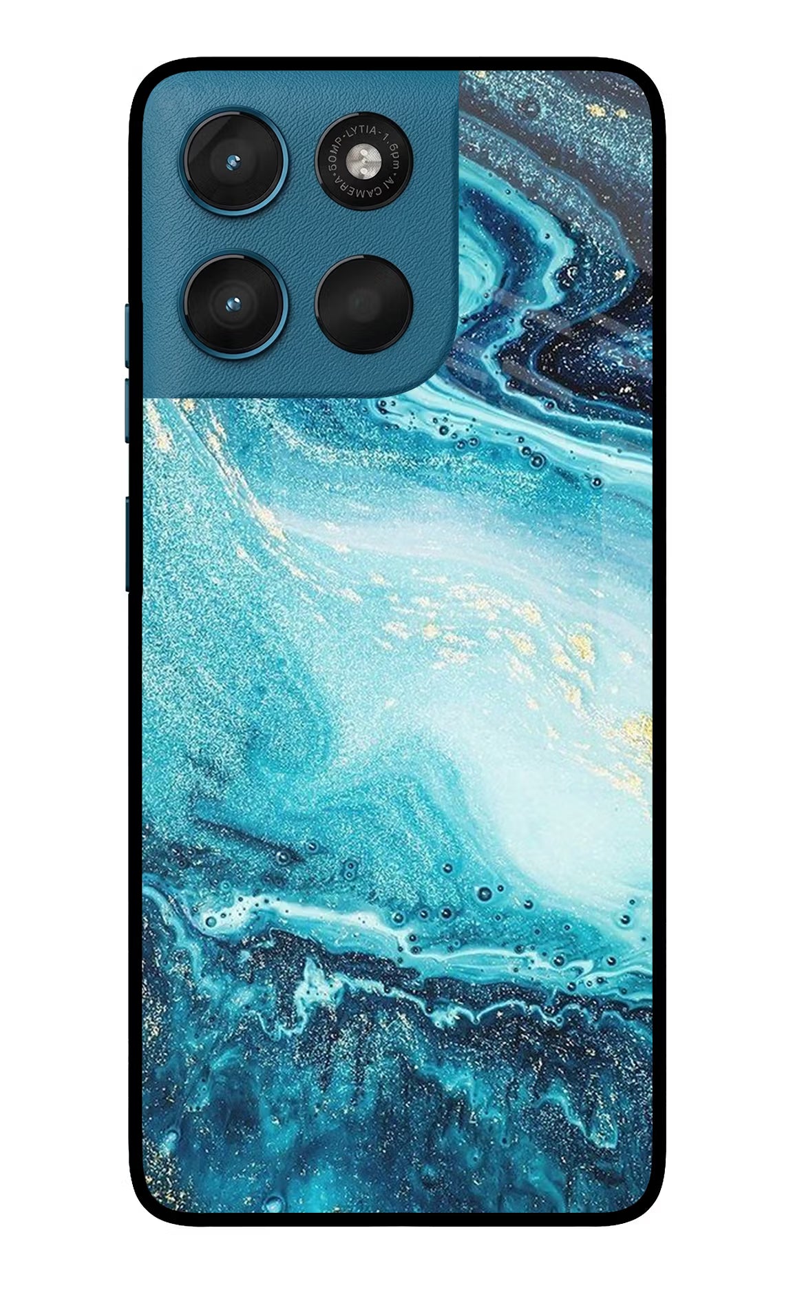 Blue Glitter Marble Moto G57 Power 5G Glass Case Back Cover by Casekaro