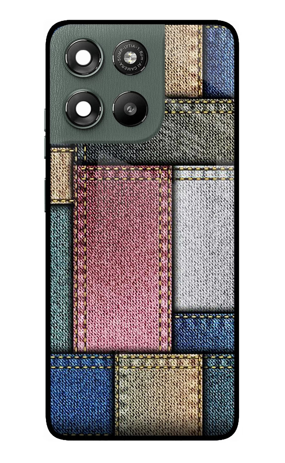 Multicolor Jeans Moto G67 Power 5G Glass Case Back Cover by Casekaro