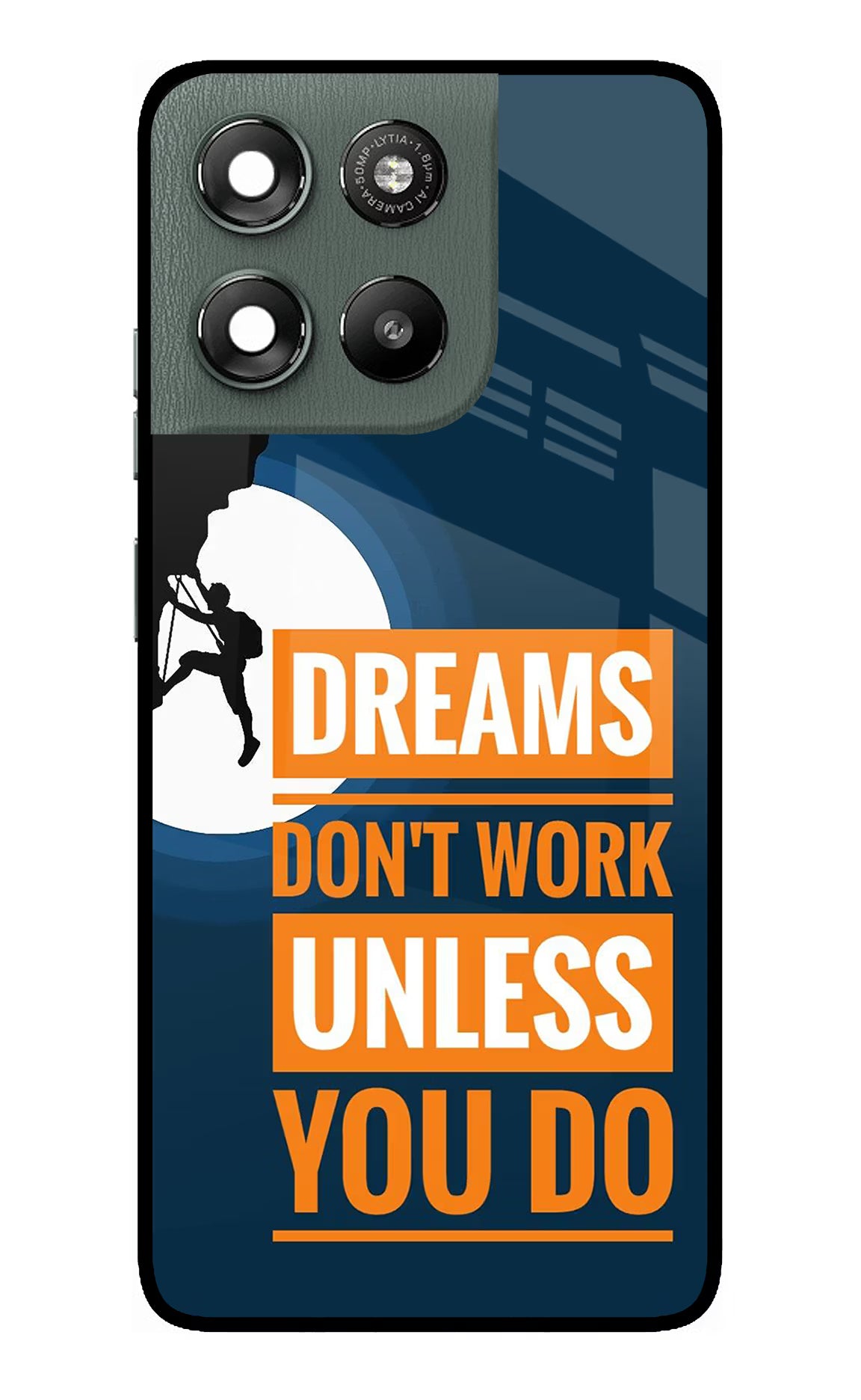 Dreams Don’T Work Unless You Do Moto G67 Power 5G Glass Case Back Cover by Casekaro