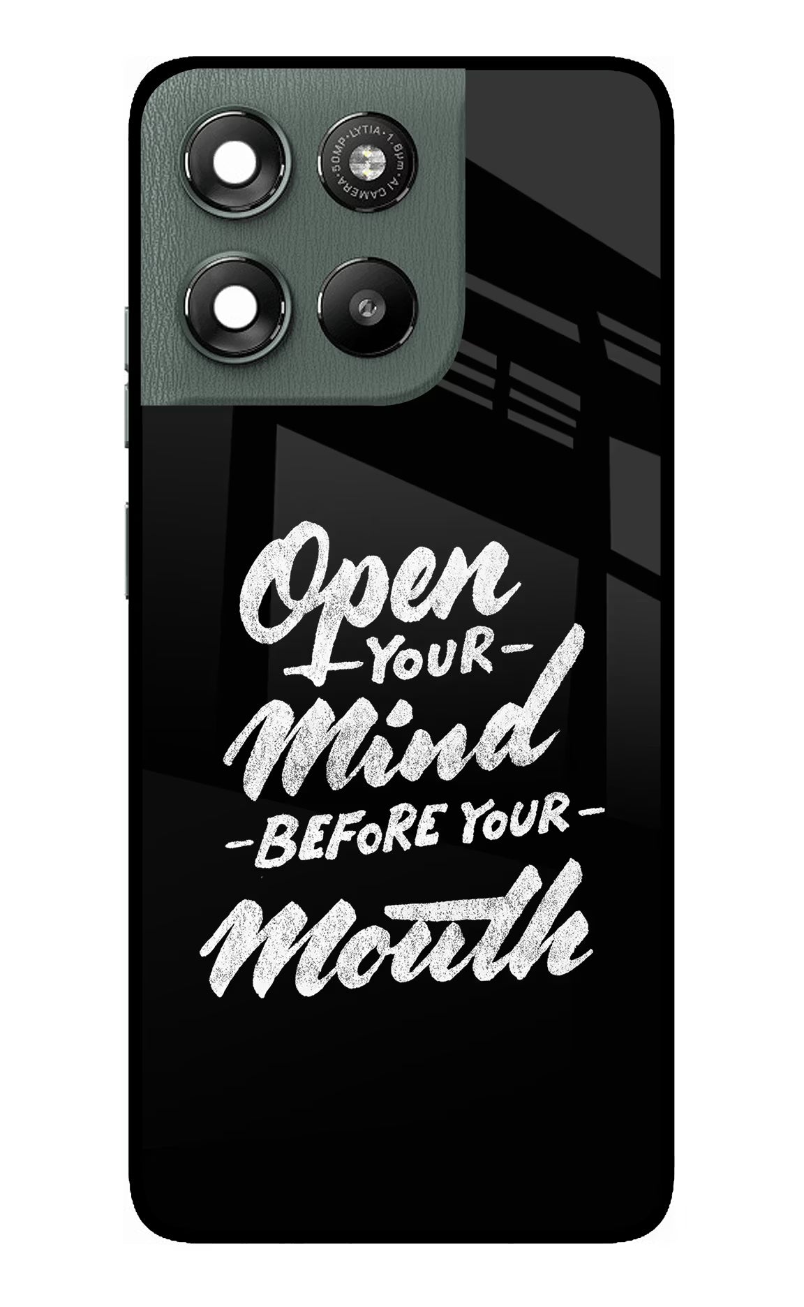 Open Your Mind Before Your Mouth Moto G67 Power 5G Glass Case Back Cover by Casekaro