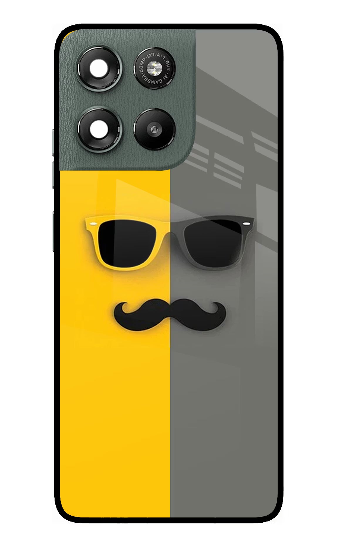 Sunglasses with Mustache Moto G67 Power 5G Glass Case Back Cover by Casekaro