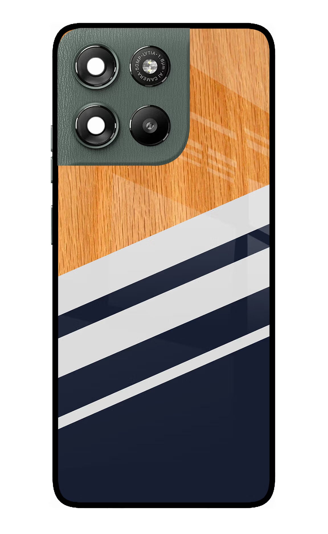 Blue and white wooden Moto G67 Power 5G Glass Case