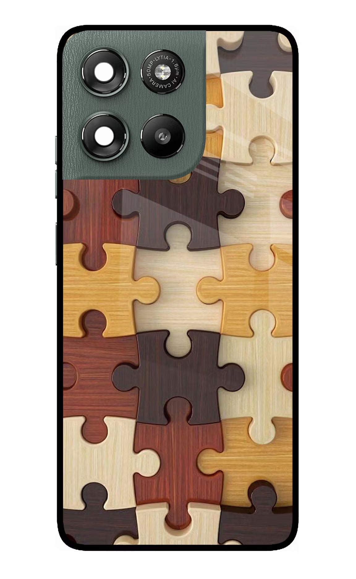 Wooden Puzzle Moto G67 Power 5G Glass Case Back Cover by Casekaro
