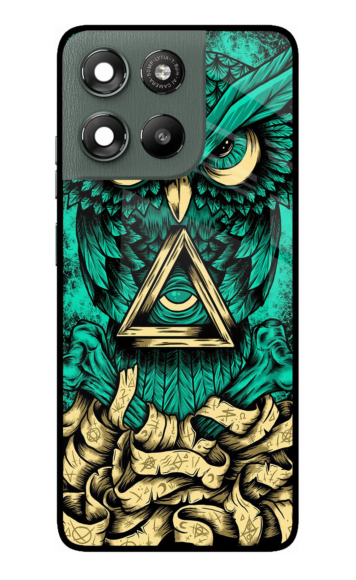 Green Owl Moto G67 Power 5G Glass Case Back Cover by Casekaro