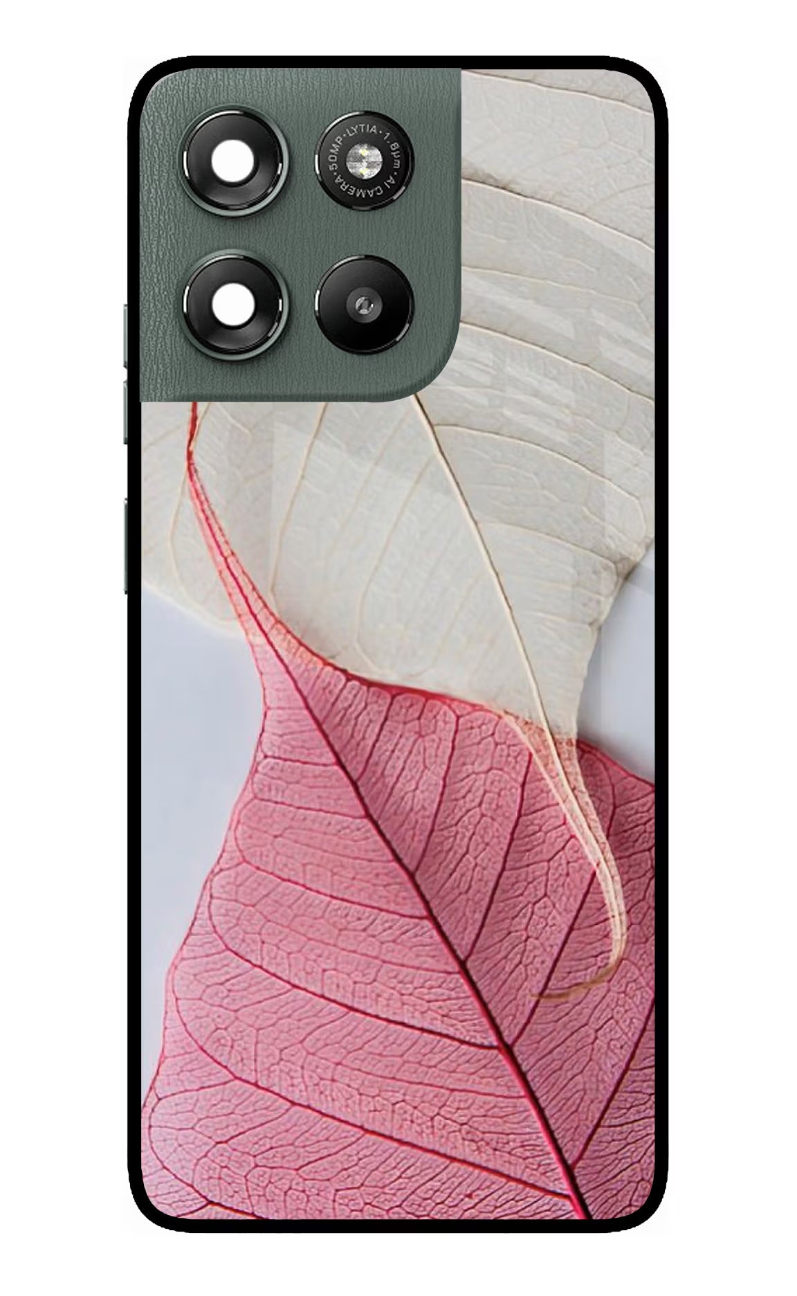 White Pink Leaf Moto G67 Power 5G Glass Case Back Cover by Casekaro