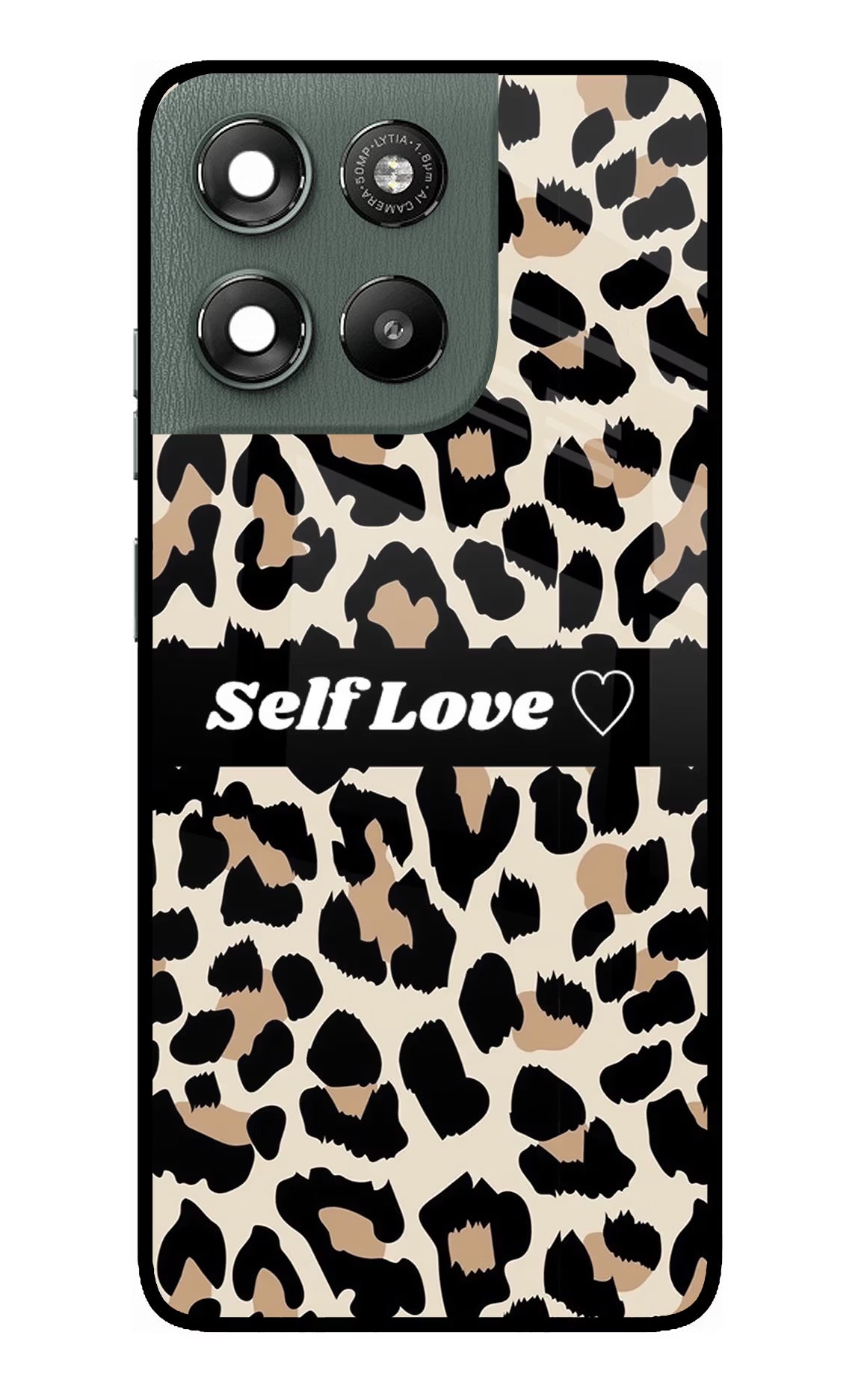 Leopard Print Self Love Moto G67 Power 5G Glass Case Back Cover by Casekaro